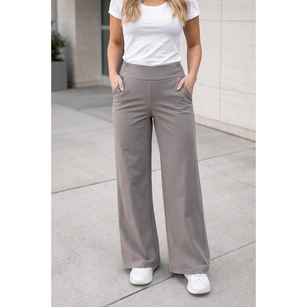 Member's Mark Wide‎ Leg Travel Pant Women S Small Taupe Nylon & Spandex Stretch